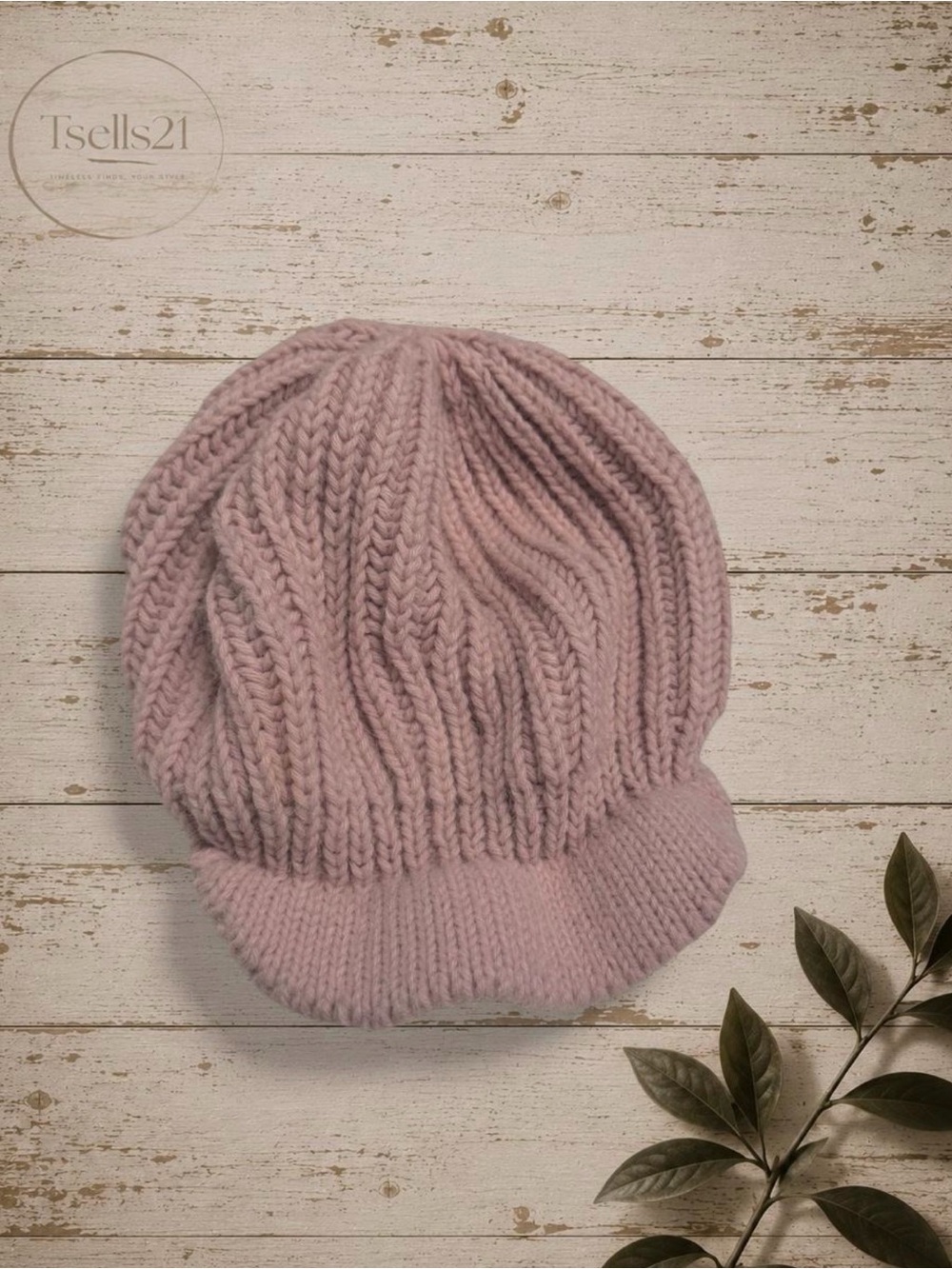 Dusty Pink Alpaca Blend Knit Visor Beanie